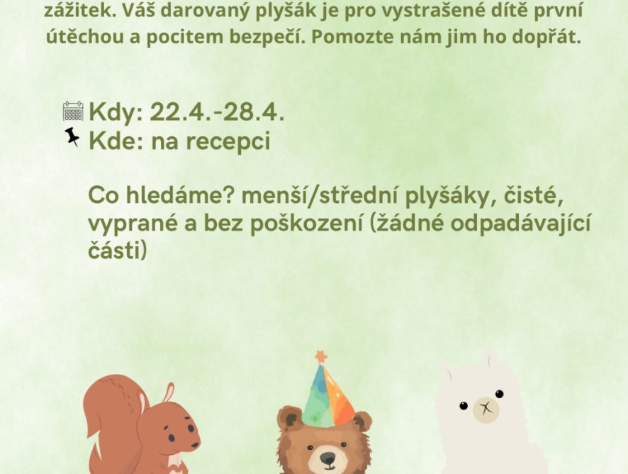 Sbírka plyšáků - darujte odvahu do sanitky